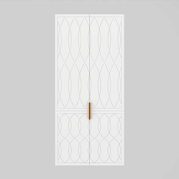 Timberline Sutherland House Deco white wall hung storage cabinet with gold handle, front view, 800mm double door
