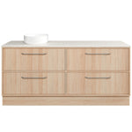 Timberline Taro floor standing vanity, light woodgrain finish, SilkSurface top and white above counter basin, front view