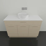 Timberline Taylor floor standing vanity with white SilkSurface top, round basin and light timber finish