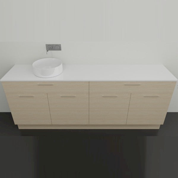 Timberline Taylor floor standing vanity with white SilkSurface top, light timber finish and round basin