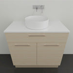 Timberline Taylor floor standing vanity with white SilkSurface top, round basin and light timber finish, front view