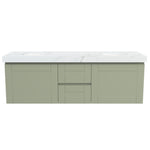 Timberline Victoria wall hung vanity in light grey with white marble-look Silksurface top, front view