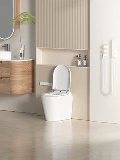 Lafeme Autolux smart toilet in a timber and plaster bathroom