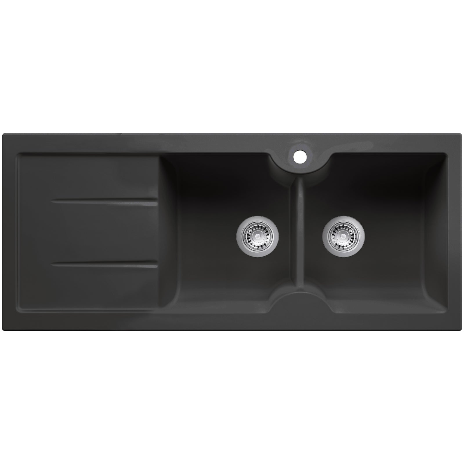 Turner Hastings Cuisine 116 x 50 Double Bowl Sink with Tap Hole - Left Hand Drainer - Matte Black