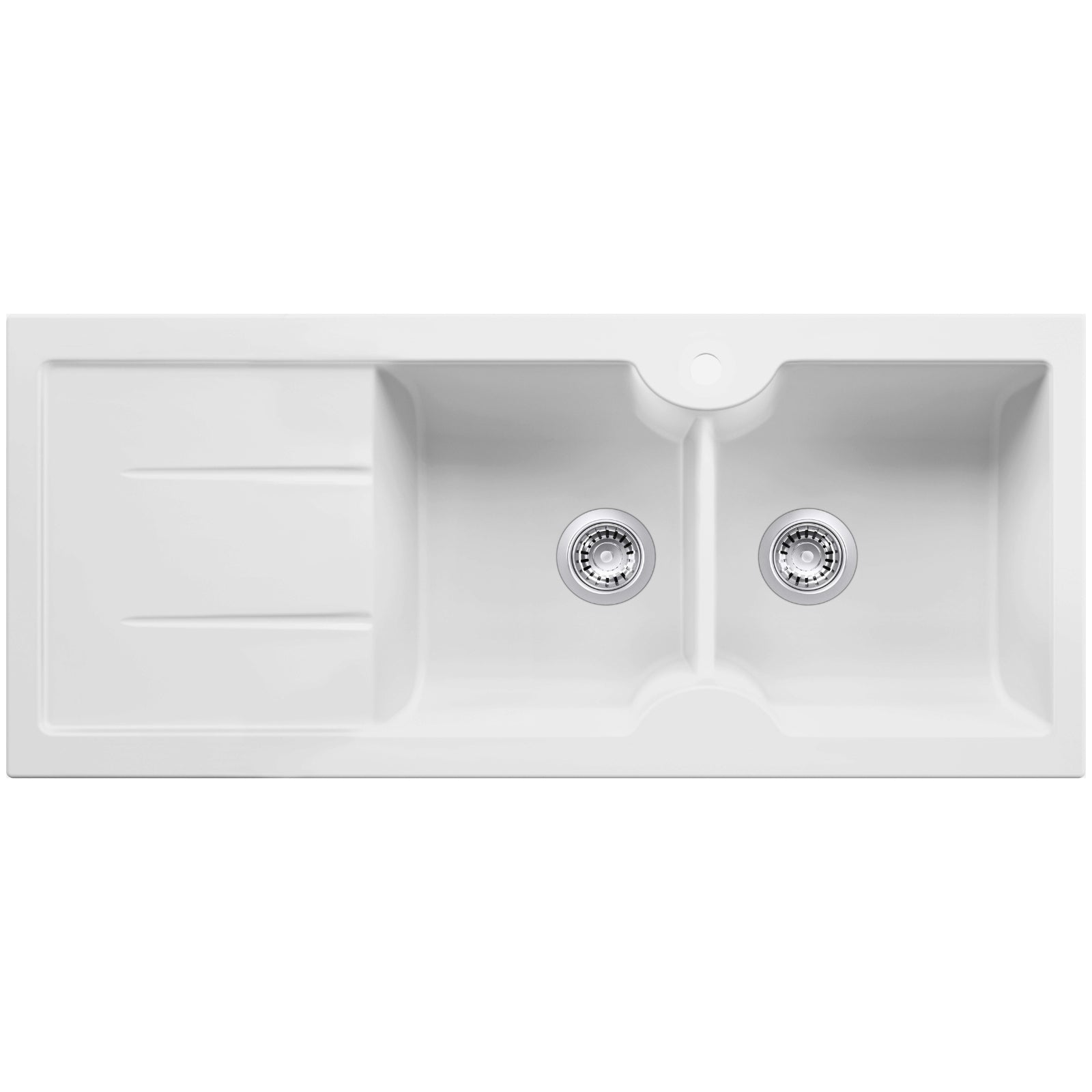 Turner Hastings Cuisine 116 x 50 Double Bowl Sink with Tap Hole - Left Hand Drainer - Matte White