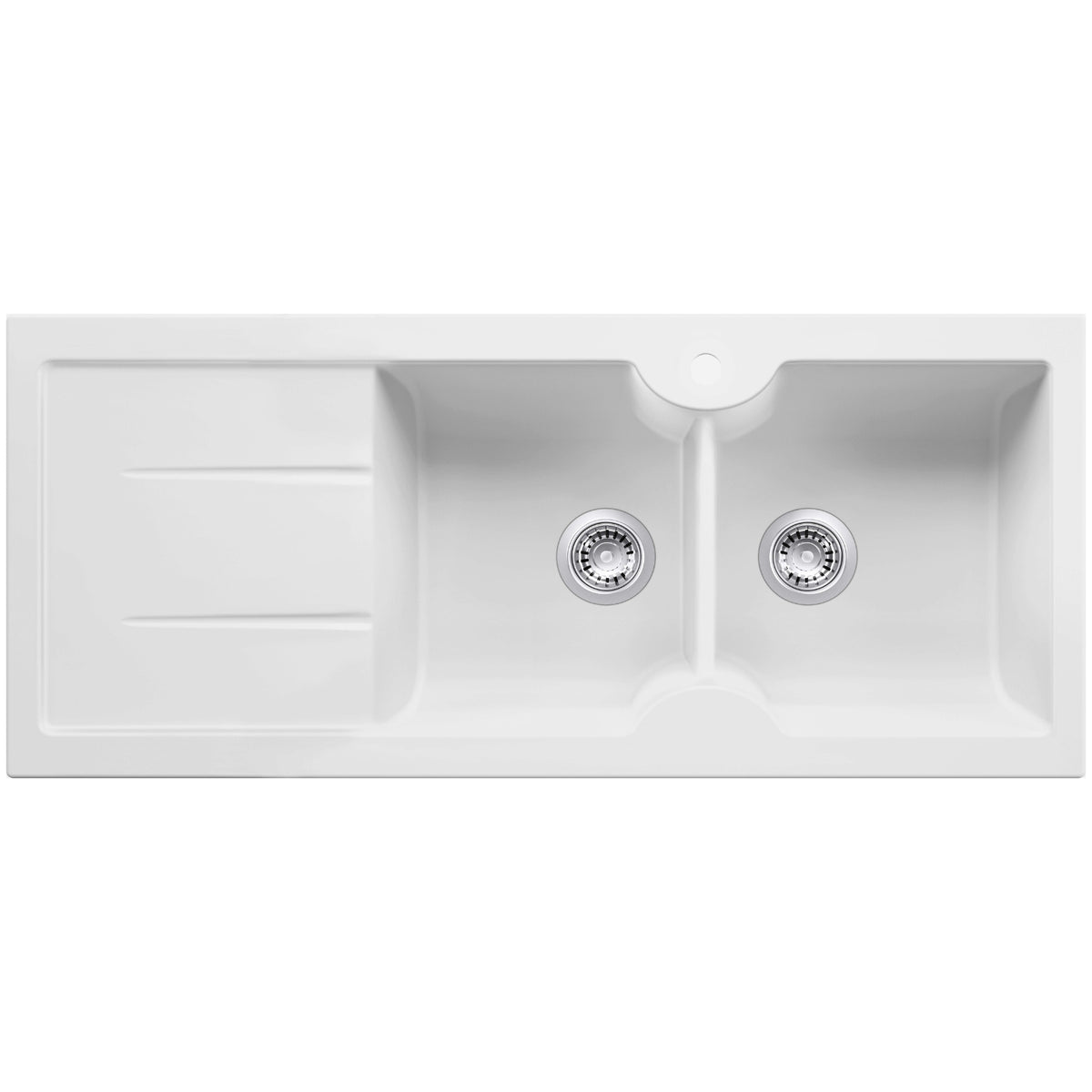 Turner Hastings Cuisine 116 x 50 Double Bowl Sink with Tap Hole - Left Hand Drainer - Matte White