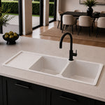 Turner Hastings Cuisine 116 x 50 Double Bowl Sink with Tap Hole - Left Hand Drainer - Matte White