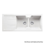 Turner Hastings Cuisine 116 x 50 Double Bowl Sink with Tap Hole - Left Hand Drainer with Overflow - Gloss White