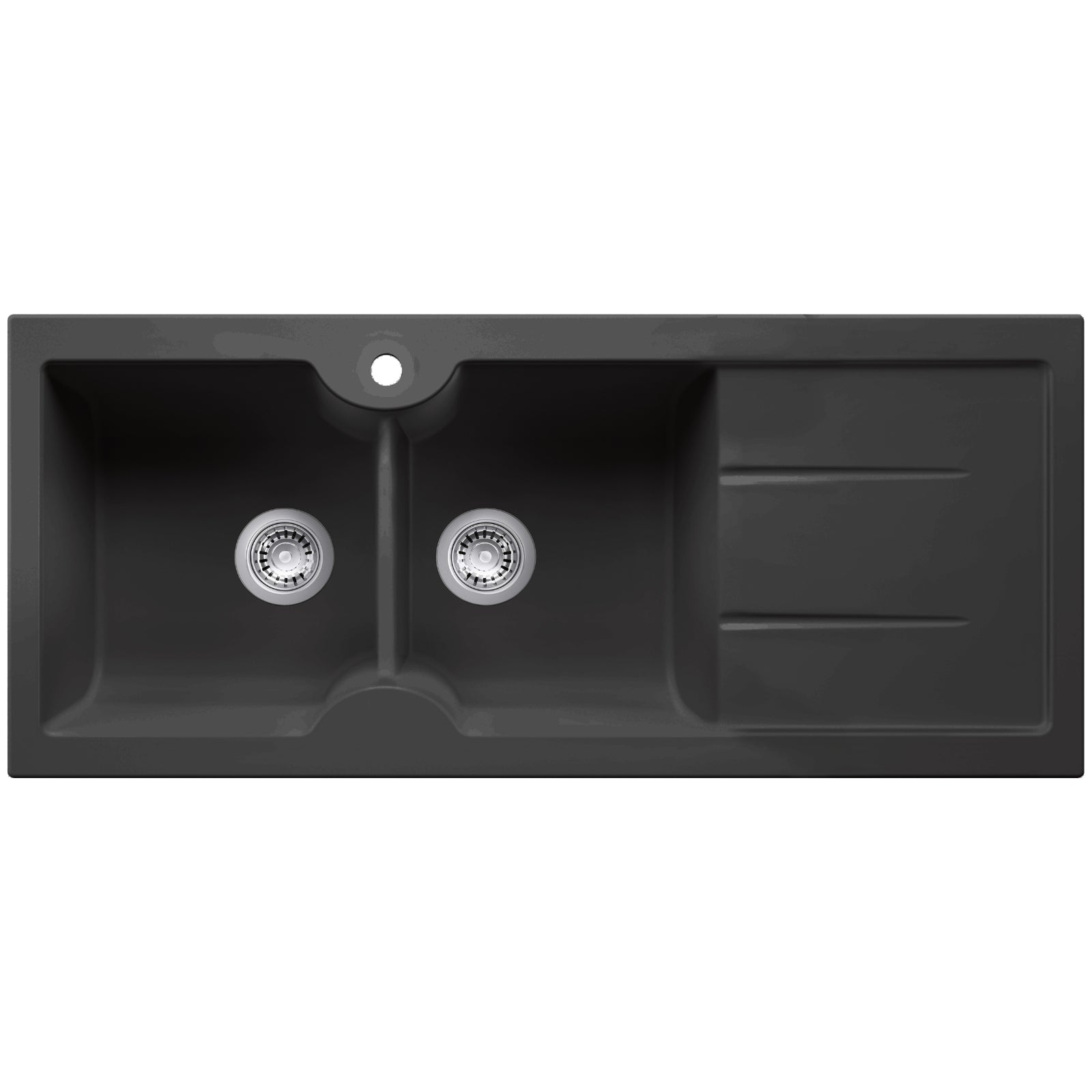 Turner Hastings Cuisine 116 x 50 Double Bowl Sink with Tap Hole - Right Hand Drainer - Matte Black