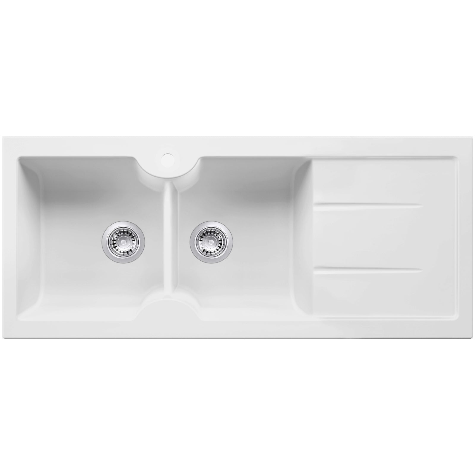 Turner Hastings Cuisine 116 x 50 Double Bowl Sink with Tap Hole - Right Hand Drainer - Matte White