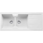 Turner Hastings Cuisine 116 x 50 Double Bowl Sink with Tap Hole - Right Hand Drainer - Matte White