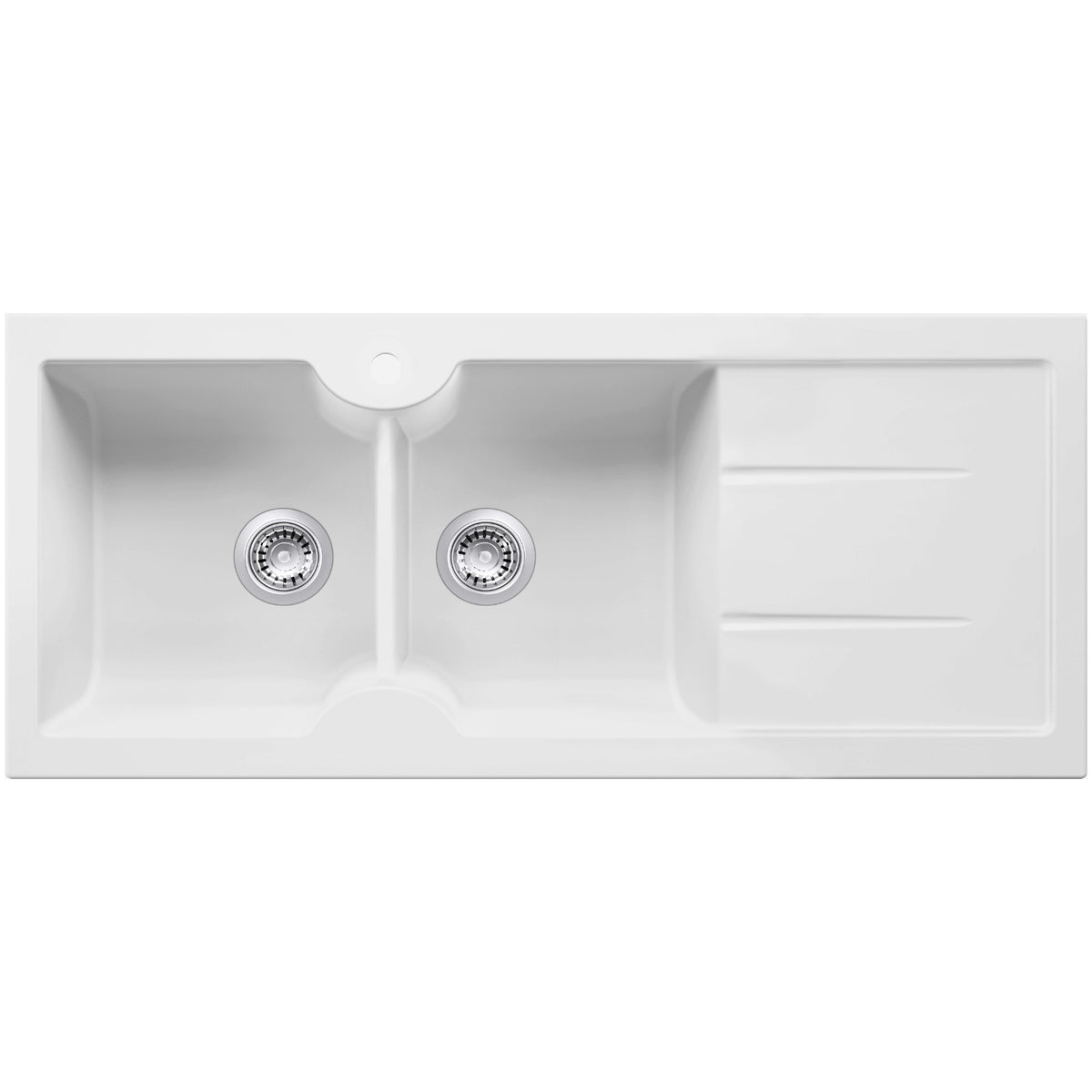 Turner Hastings Cuisine 116 x 50 Double Bowl Sink with Tap Hole - Right Hand Drainer - Matte White