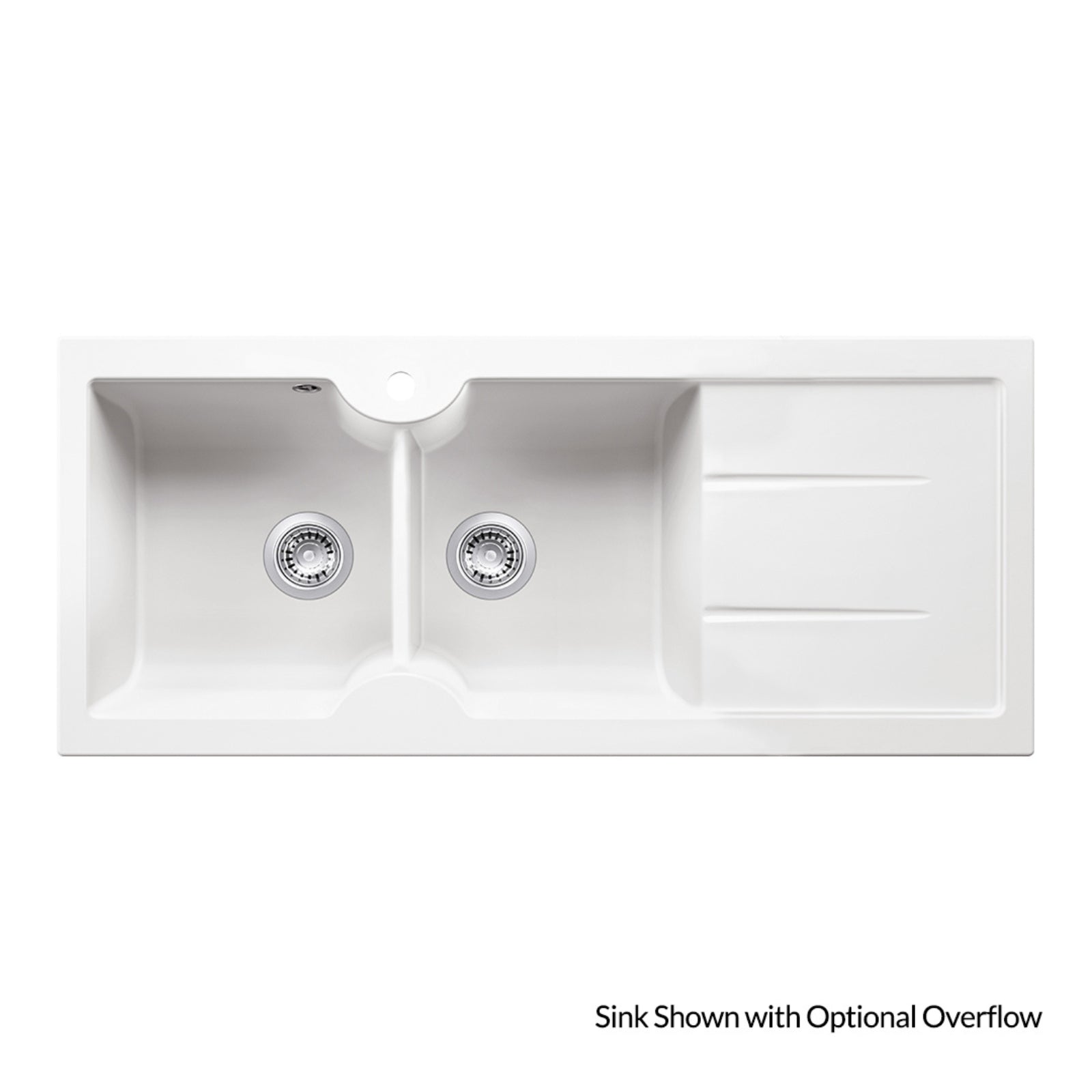 Turner Hastings Cuisine 116 x 50 Double Bowl Sink with Tap Hole - Right Hand Drainer with Overflow - Gloss White