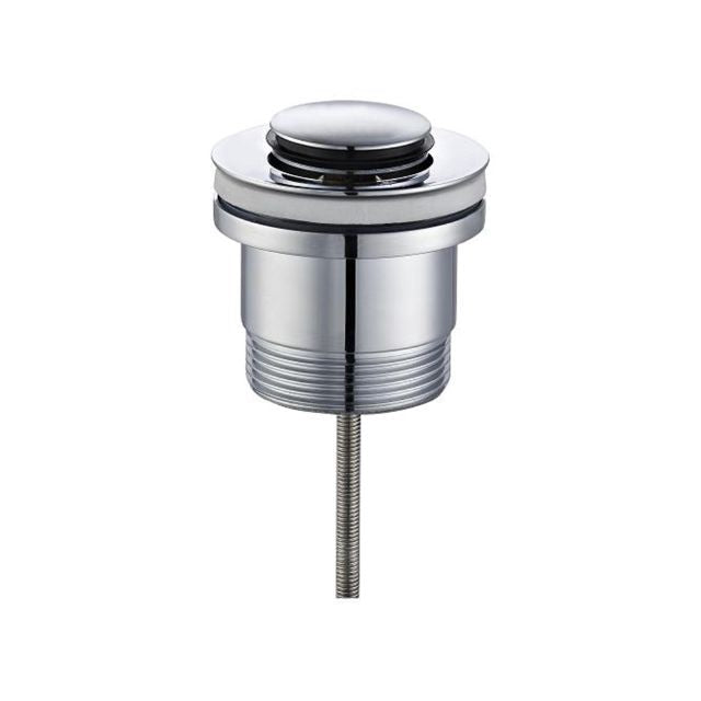 Nero Universal Project chrome pop up basin waste, round plug and threaded waste fitting on white background
