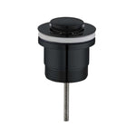 Nero Universal Project pop up basin waste in matte black, front view, with threaded fitting and plug top