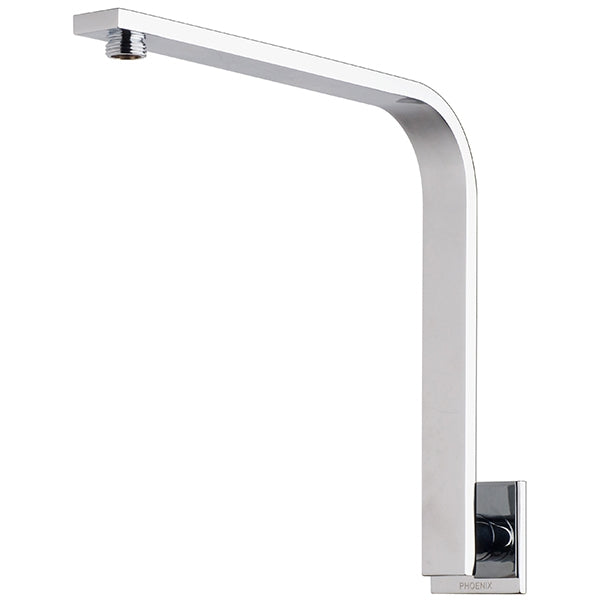 Phoenix Vivid slimline chrome square shower arm, wall mounted, side view with square plate