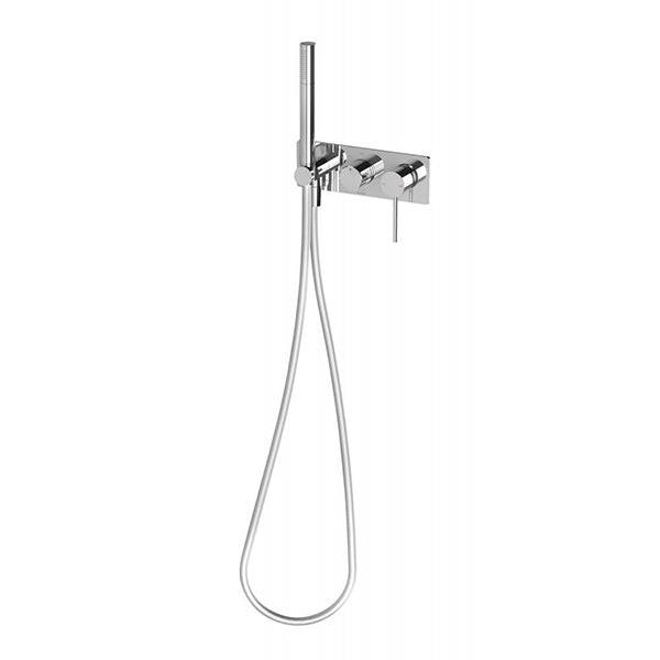 Phoenix Vivid Slimline chrome wall shower system with hand shower, mixer and hose on rectangular backplate