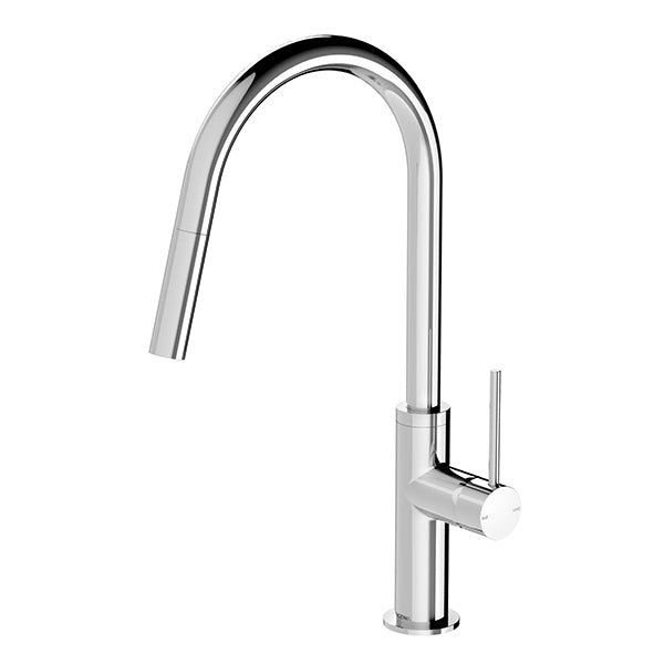 Phoenix Vivid Slimline pull out sink mixer tap in chrome, with curved swivel spout and slim lever handle