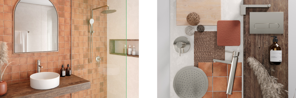 Earthy Coral Look With Brushed Nickel Tapware