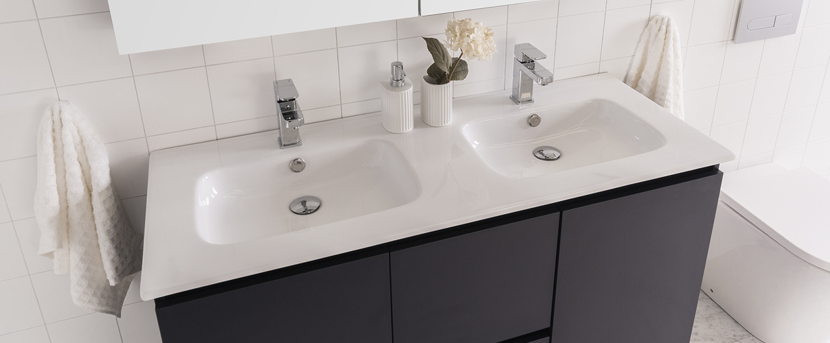 Raymor Ascot Vanity with double moulded basins