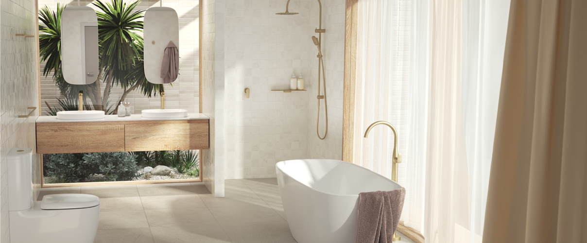 Bathroom with a design feature