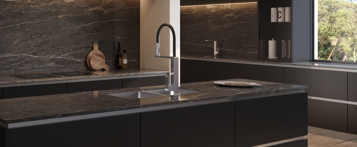 Modern black kitchen and chrome and black tap