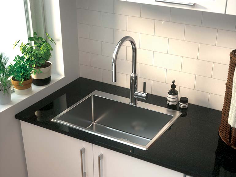 Stainless steel laundry basin with chrome laundry sink mixer