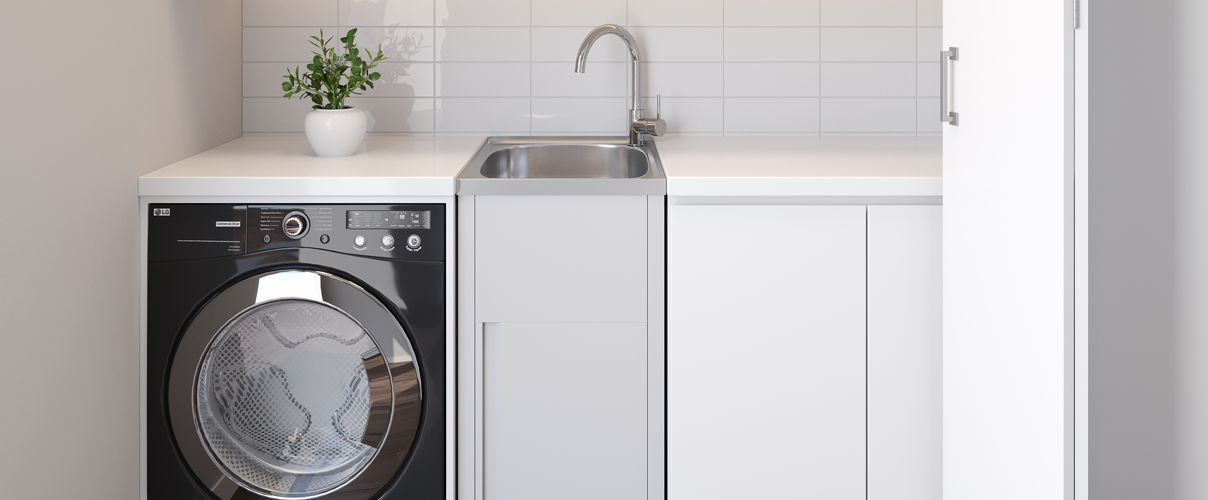slimline laundry sink with chrome mixer